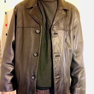 Men’s Genuine Leather Button-Up Coat